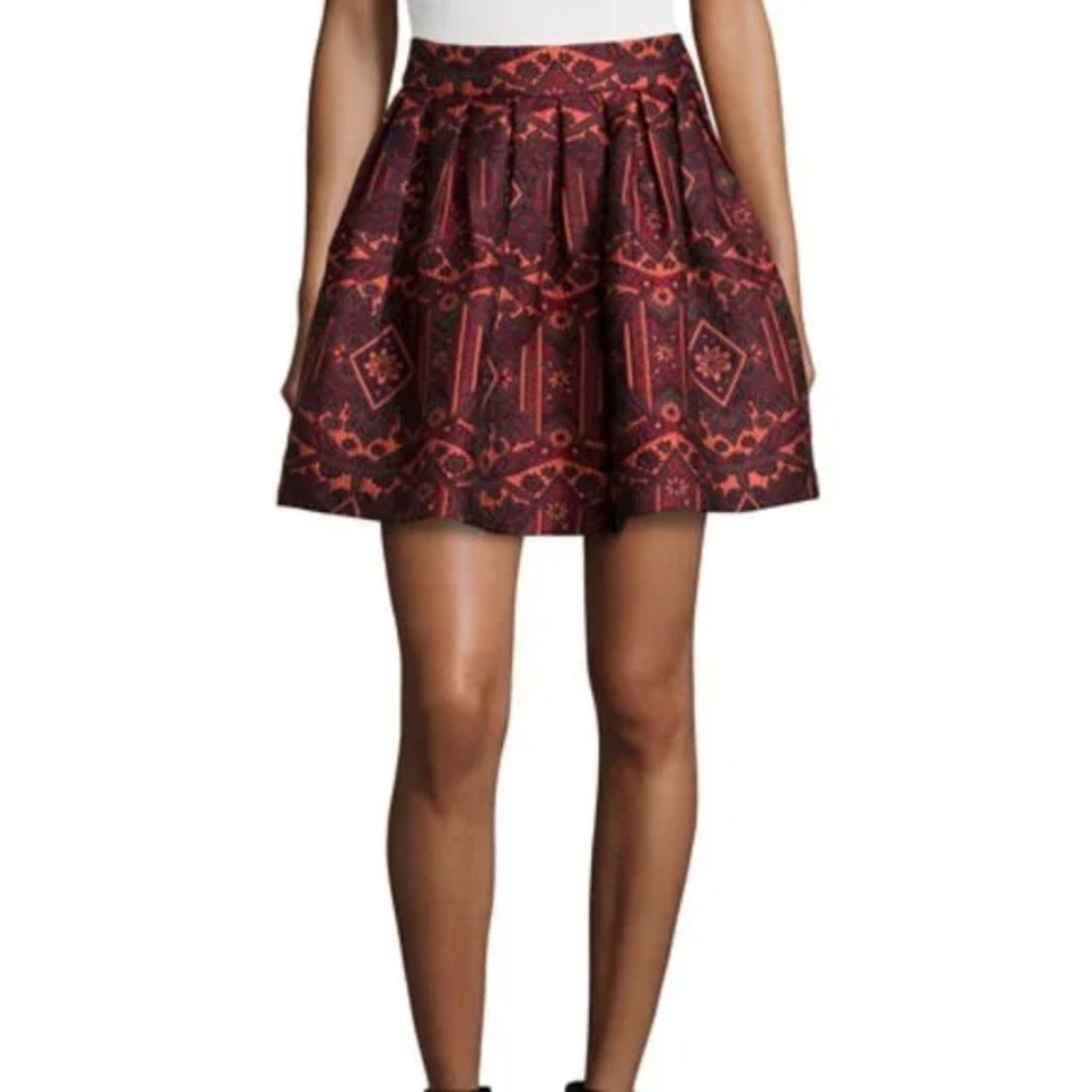 Alice + Olivia Stora Tribal Print Pleated Mini Brocade Skirt, Size 2